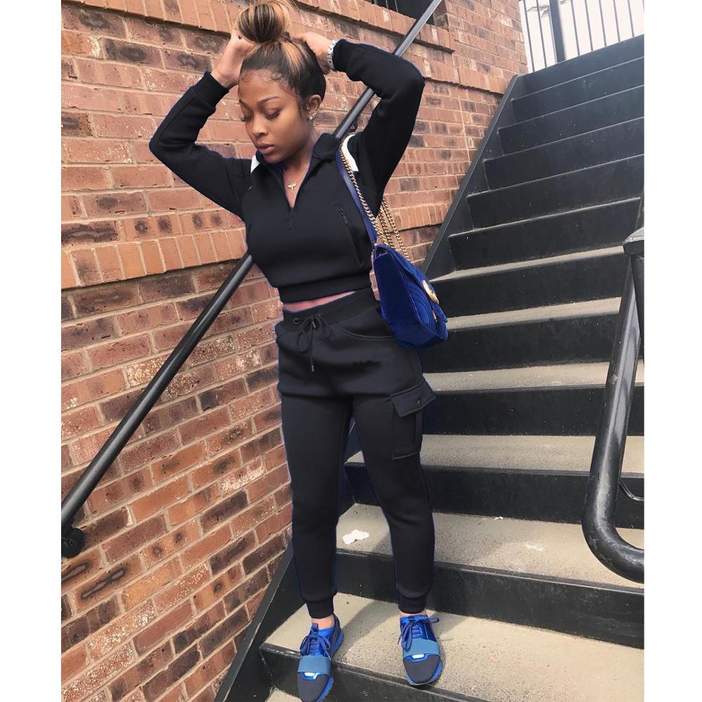 Casual Solid Color Women 2 Piece Set Crop Top Sweater + Long Pants Tracksuit Sportsuit Winter Clothes For Women Outfit