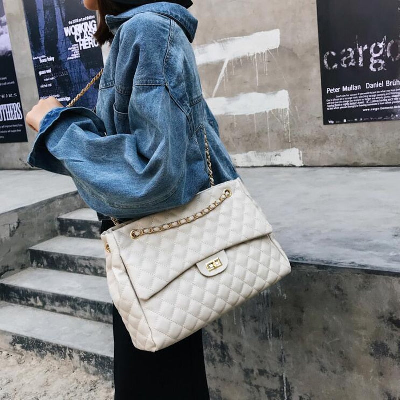 Shoulder Bags Handle Bag For Women Chain PU Leather Handbags Chic Lingge Chain Female Bag