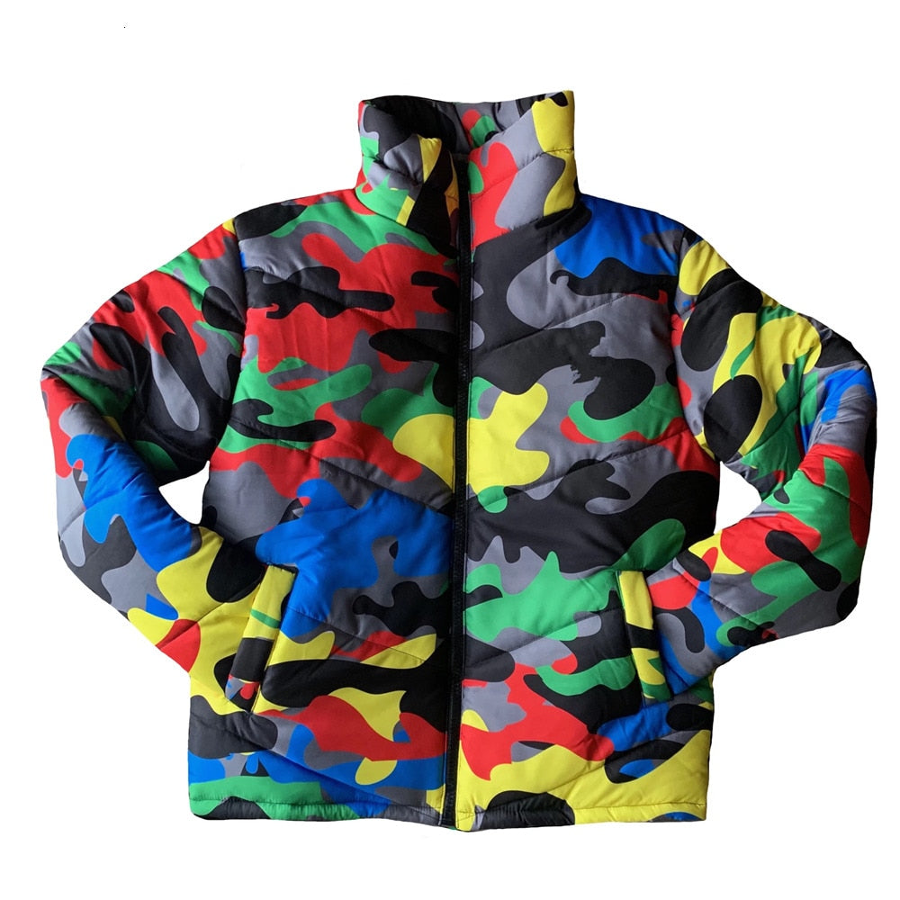 Camo Print Women Parka Bubble Jacket