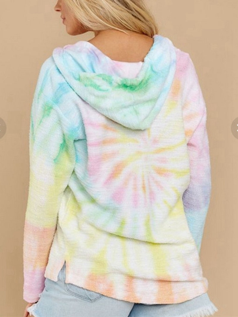 Women Tie Dye Hoodie Sweatshirts Casual Loose Pocket Hooded Shirt Streetwear