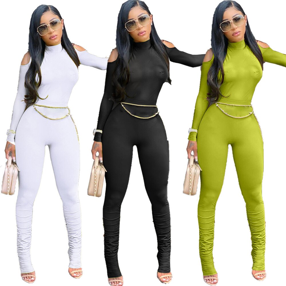 Casual Jumpsuit Off Shoulder Bodysuit Women Long Rompers Womens Jumpsuit Sportsuit Solid Color Overalls