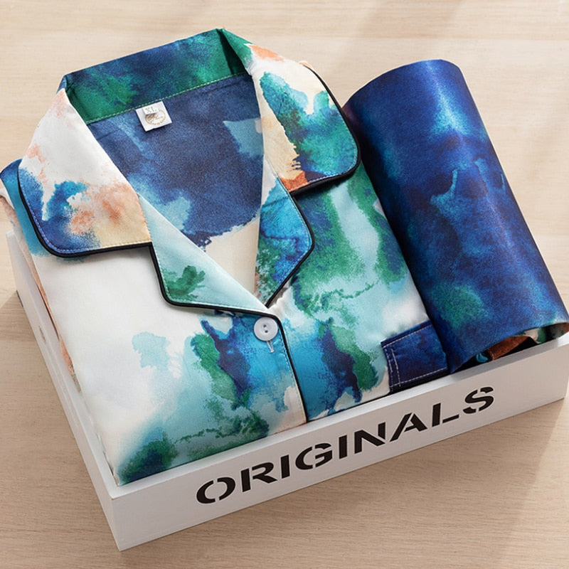 Sleepwear Women & Faux Silk Satin Pajamas Set Nightwear Long Sleeve Pajamas Home Clothes Set For women Sleeping Shirt Home Wear