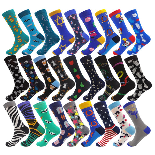 Colorful Cartoon Fashion Soft Novelty Cotton Mens Socks Fish Cookie Star Football Happy Kawaii Funny Women Socks Size38-46