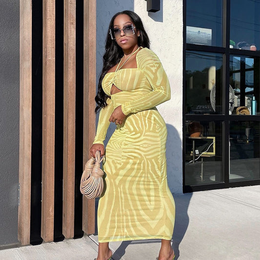 Sexy Halter Lace Up Ruched Long Sleeve Bodycon