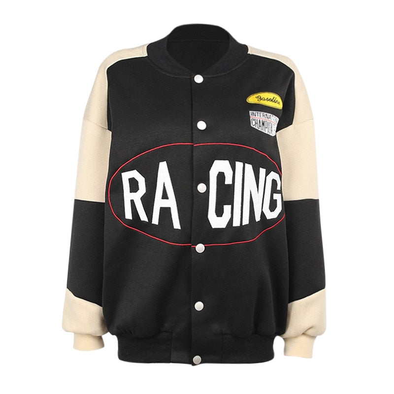 Varsity Jackets Fashion Oversized Long Sleeve Bomber Loose Black Baseball Vintage Y2K Coat
