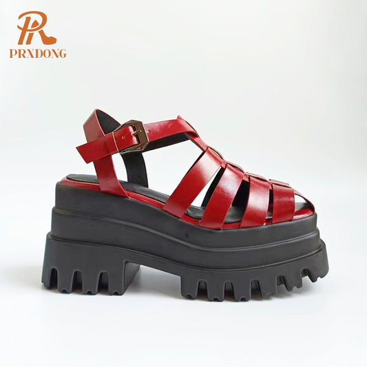 Fashion Chunky High Heels Platform Women & Sandal T-Strap Rome Gladiator Shoes 41