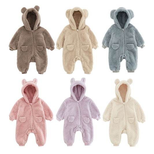 0-2Y Newborn Baby Rompers Autumn Winter Warm Fleece Baby Boys Costume Baby Girls Clothing Animal Overall Baby Outwear Jumpsuits