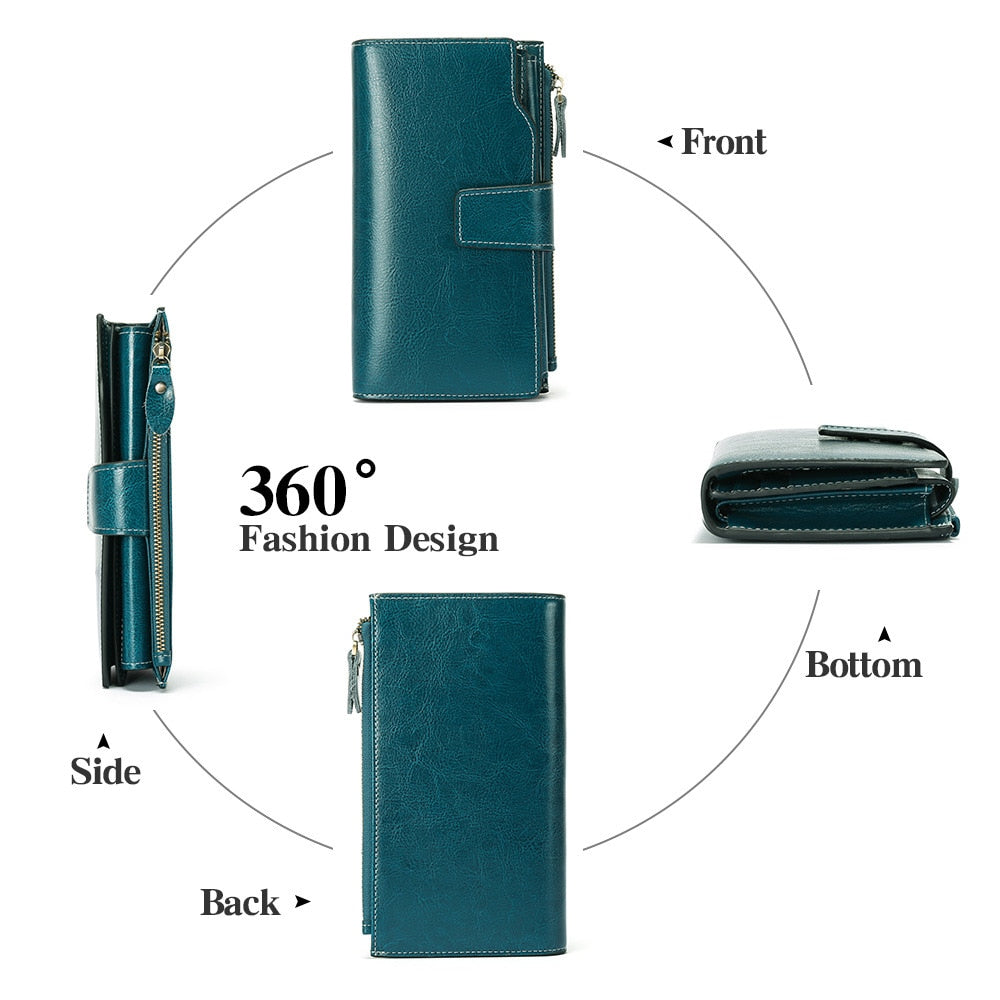 Real Leather Purse Women Long Korean Version Oil Wax Cowhine Purse for Women with Multiple Slots