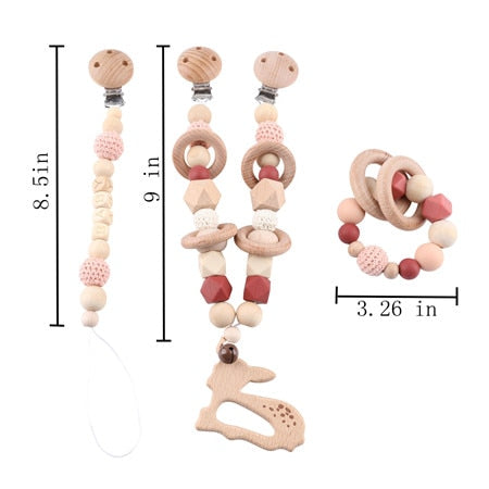 Baby Wooden Teether Wooden Pram Clip Baby Mobile Pram Personalize Silicone Bead Pacifier Chain Chewable Silicone Rattle Baby Toy
