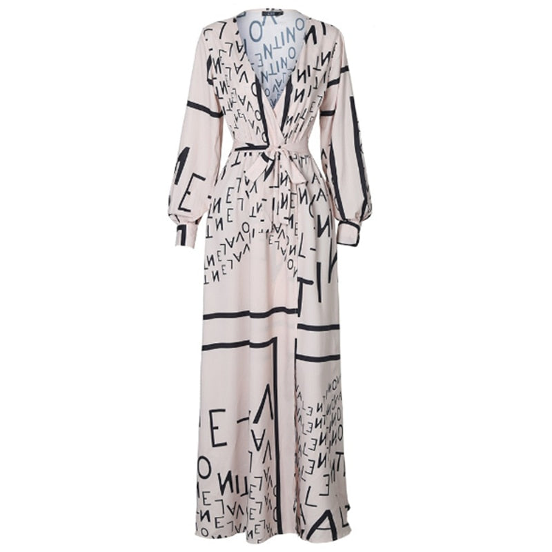 Boho Printed Floral Long Maxi Dress Women Female Casual Loose Ankle-Length Empire V-Neck Long Splits Dresses Vestidos