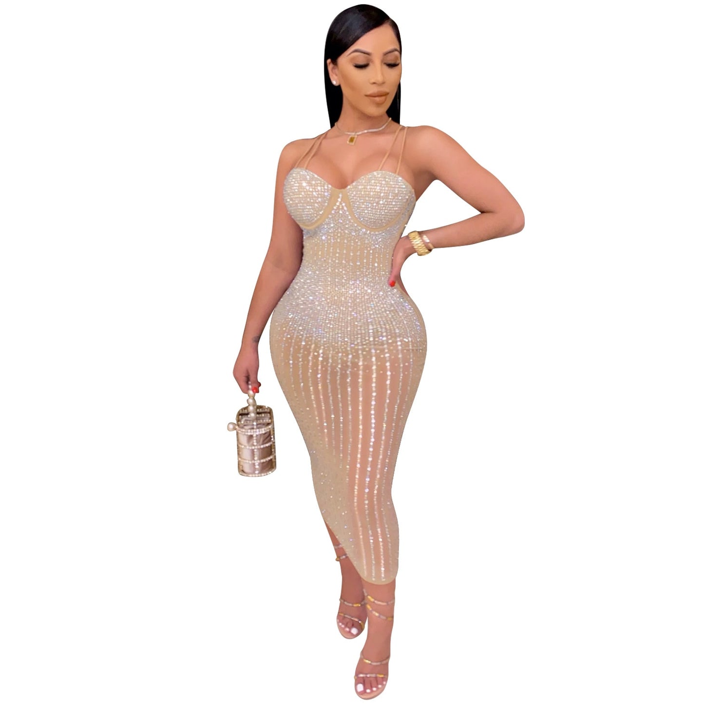 Cutubly Short Sequin Dress For Women With Bodysuit Midi Club Autumn Night Party Women&#39;S Diamond Summer Dress See Though Dresses