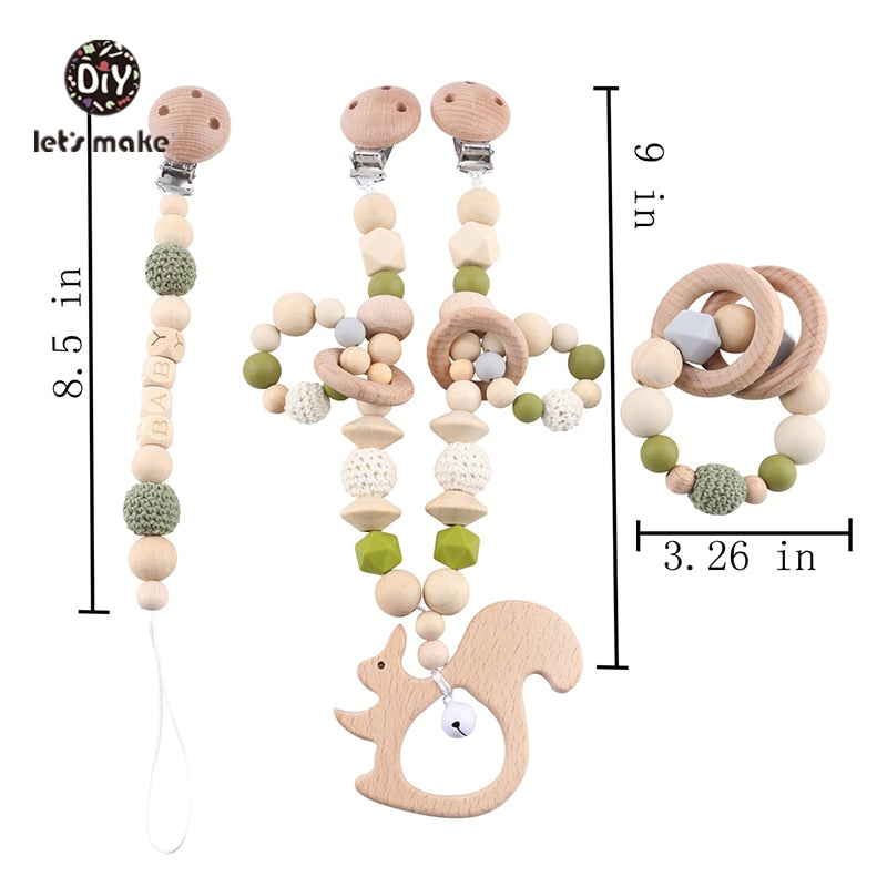 Baby Wooden Teether Wooden Pram Clip Baby Mobile Pram Personalize Silicone Bead Pacifier Chain Chewable Silicone Rattle Baby Toy