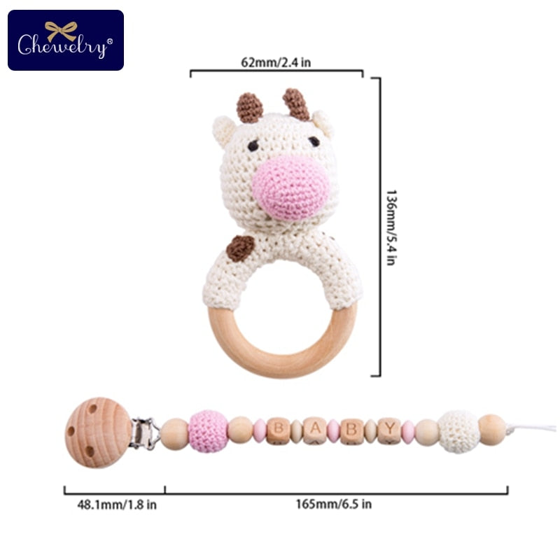 Baby Teether 1pc Animal Crochet Wooden Ring Rattle Wooden Teether For Baby Products DIY Crafts Teething Rattle Amigurumi Toys