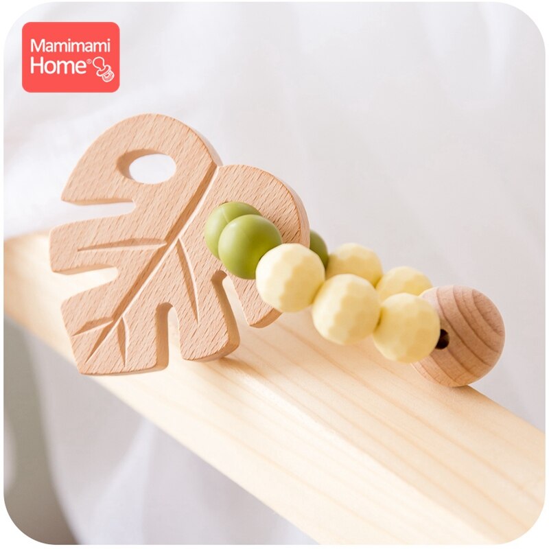 Wooden Bracelets Wooden Teether Chewable Crochet Beads Woo Baby Gym Rattle Toys Bird Shape Silicone Beads Handmade DIY Crafts