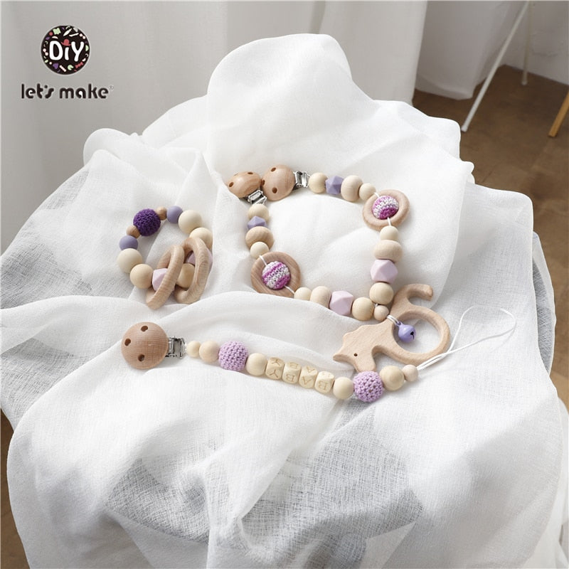 Baby Wooden Teether Wooden Pram Clip Baby Mobile Pram Personalize Silicone Bead Pacifier Chain Chewable Silicone Rattle Baby Toy