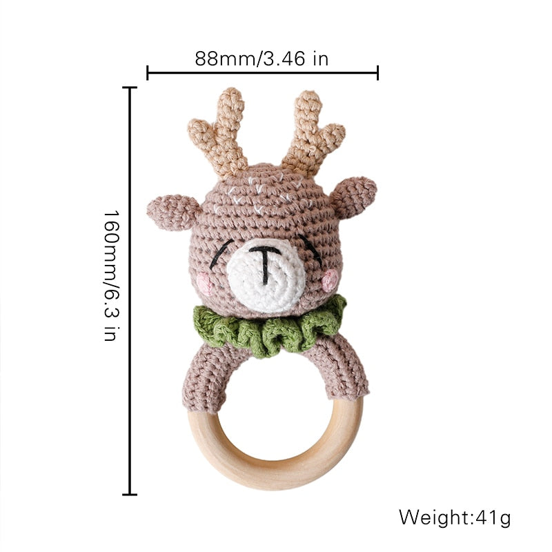 Baby Teether 1pc Animal Crochet Wooden Ring Rattle Wooden Teether For Baby Products DIY Crafts Teething Rattle Amigurumi Toys