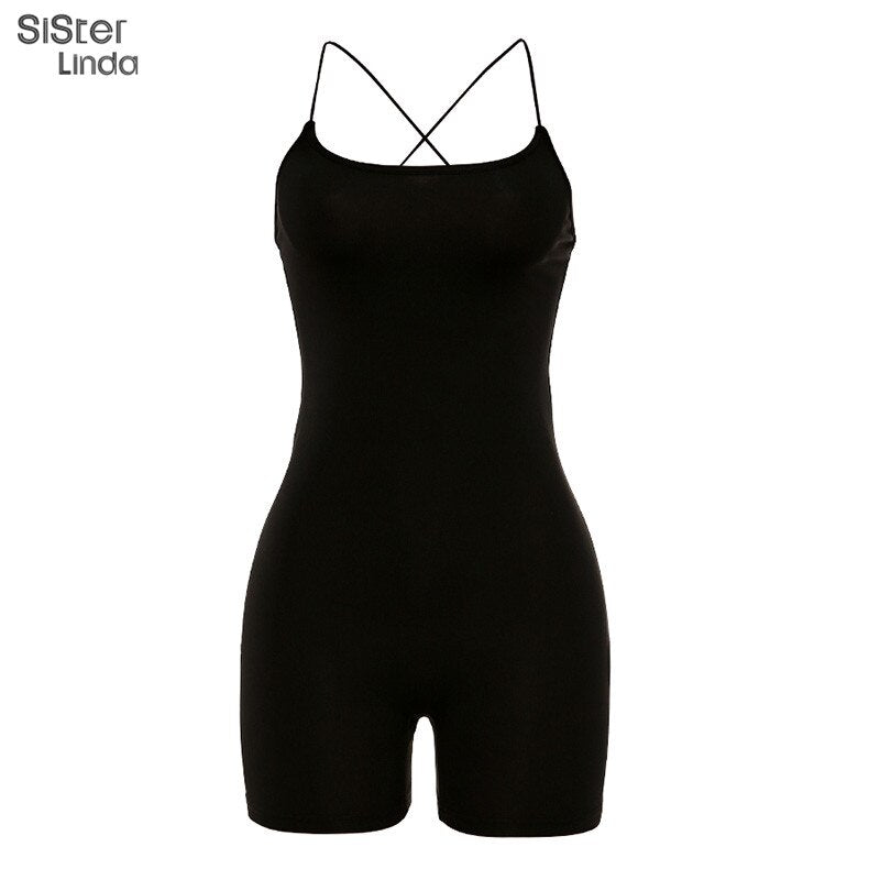 Sisterlinda Black Skinny Spaghetti Strap Women Rompers Bar Club Bodycon Bodysuit Jjumpsuits Bbody Femme Clothes Streetwear Mujer