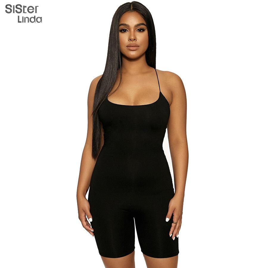 Sisterlinda Black Skinny Spaghetti Strap Women Rompers Bar Club Bodycon Bodysuit Jjumpsuits Bbody Femme Clothes Streetwear Mujer