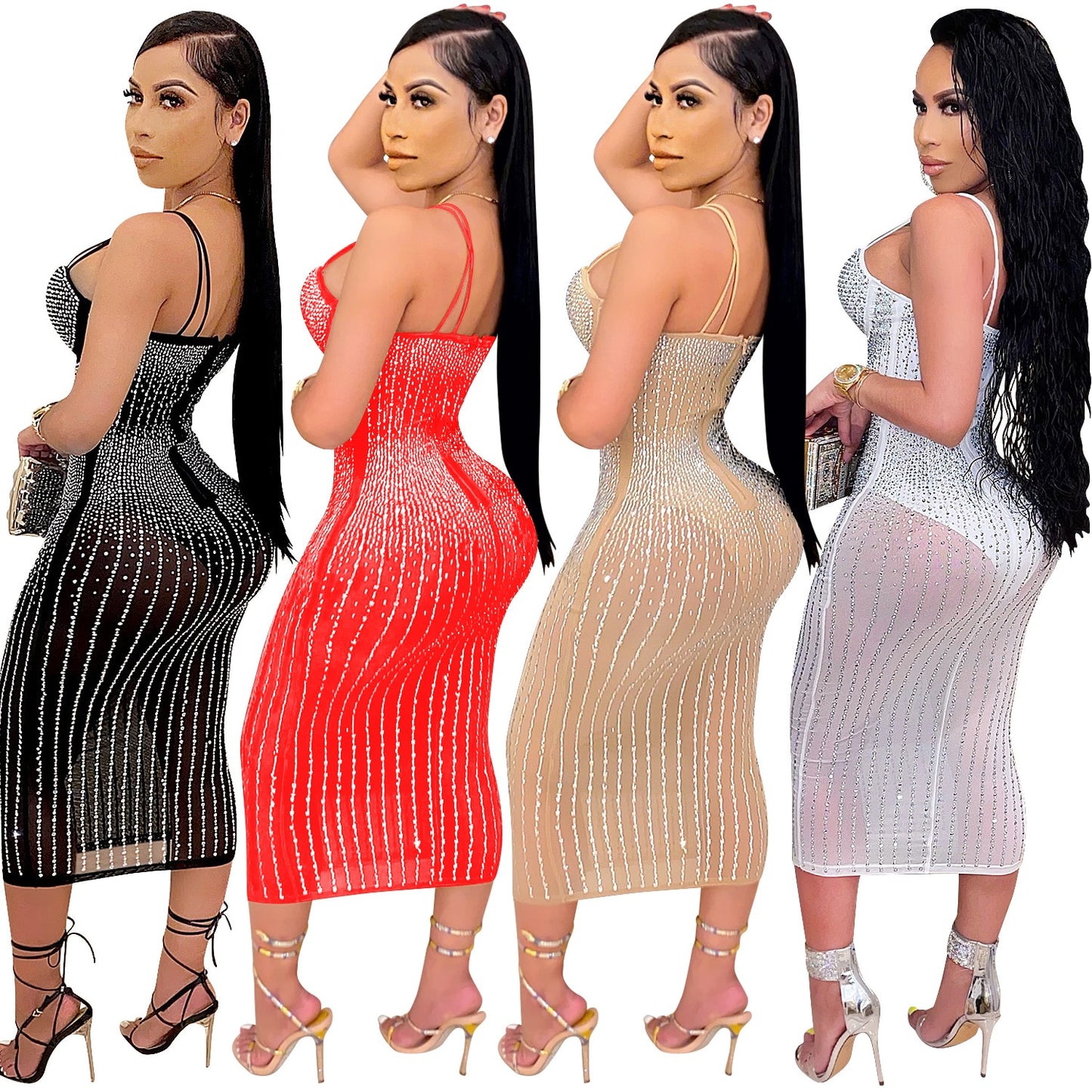 Cutubly Short Sequin Dress For Women With Bodysuit Midi Club Autumn Night Party Women&#39;S Diamond Summer Dress See Though Dresses