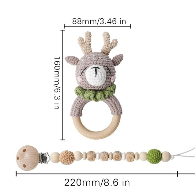 Baby Teether 1pc Animal Crochet Wooden Ring Rattle Wooden Teether For Baby Products DIY Crafts Teething Rattle Amigurumi Toys
