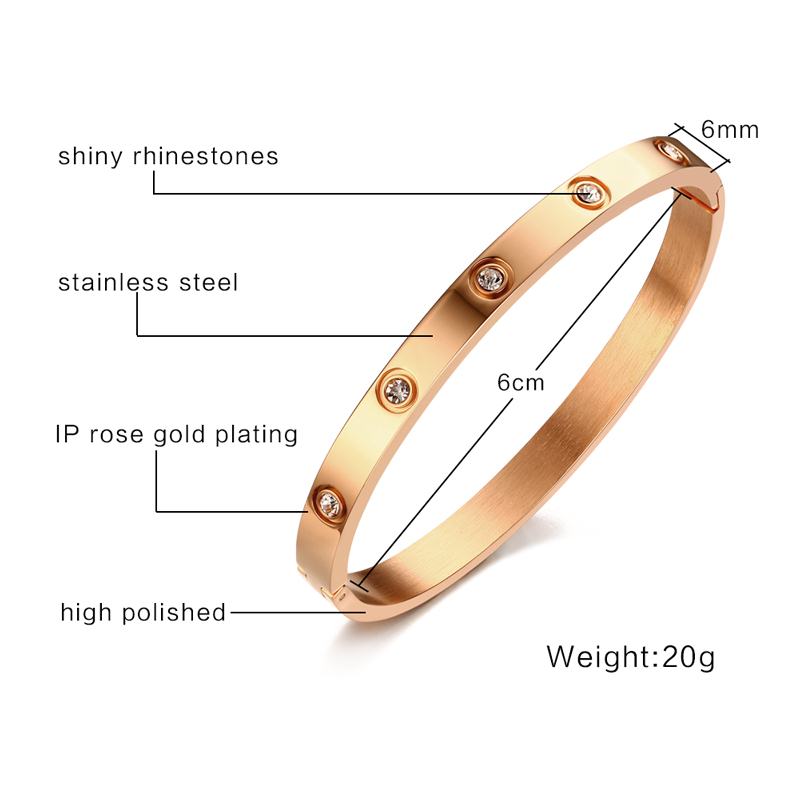 Vnox Fashion Women Crystal Wedding Bracelet 6mm Wide Rose Gold-color Bracelets &amp; Bangles Bijoux