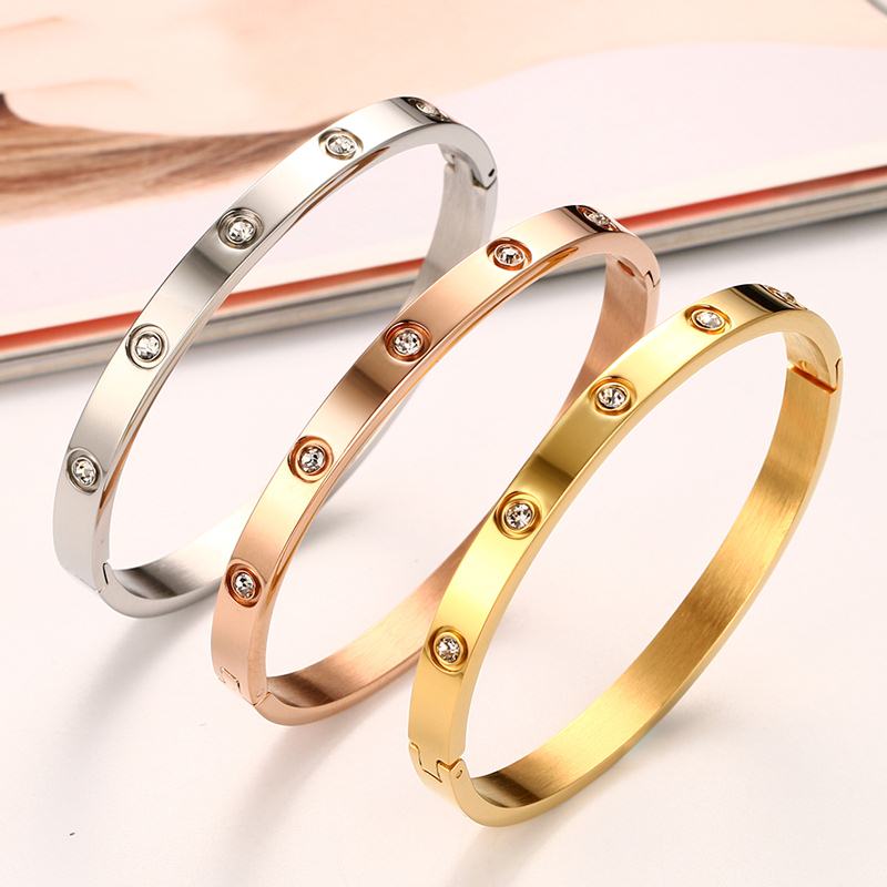 Vnox Fashion Women Crystal Wedding Bracelet 6mm Wide Rose Gold-color Bracelets &amp; Bangles Bijoux
