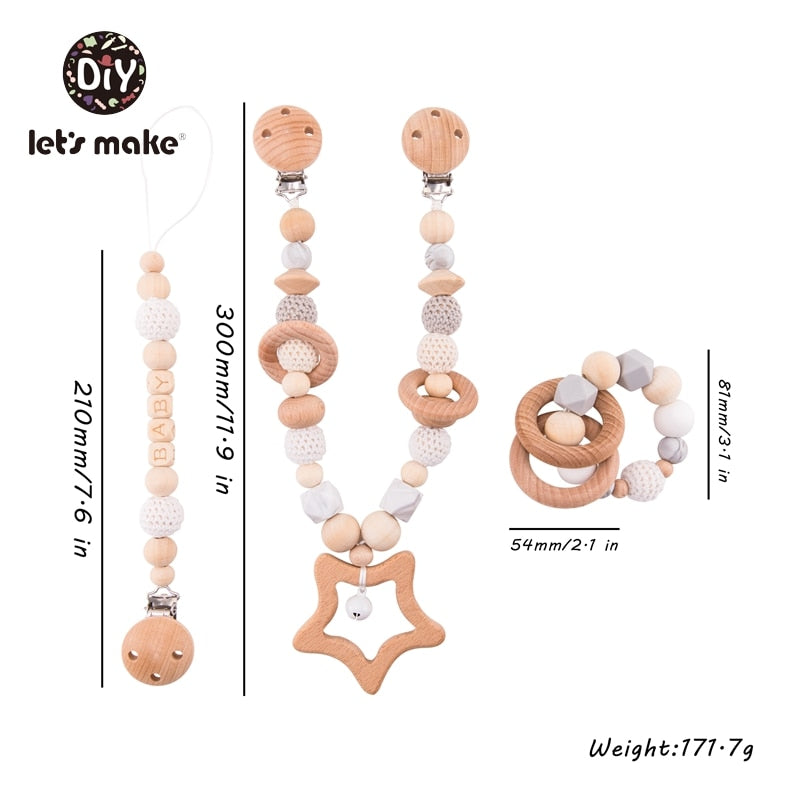 Baby Wooden Teether Wooden Pram Clip Baby Mobile Pram Personalize Silicone Bead Pacifier Chain Chewable Silicone Rattle Baby Toy