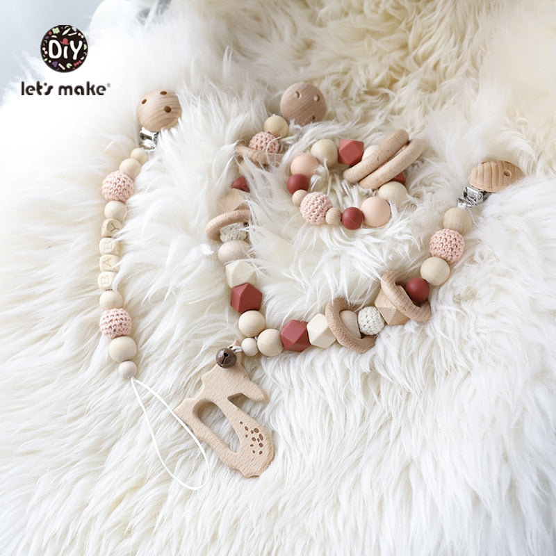 Baby Wooden Teether Wooden Pram Clip Baby Mobile Pram Personalize Silicone Bead Pacifier Chain Chewable Silicone Rattle Baby Toy