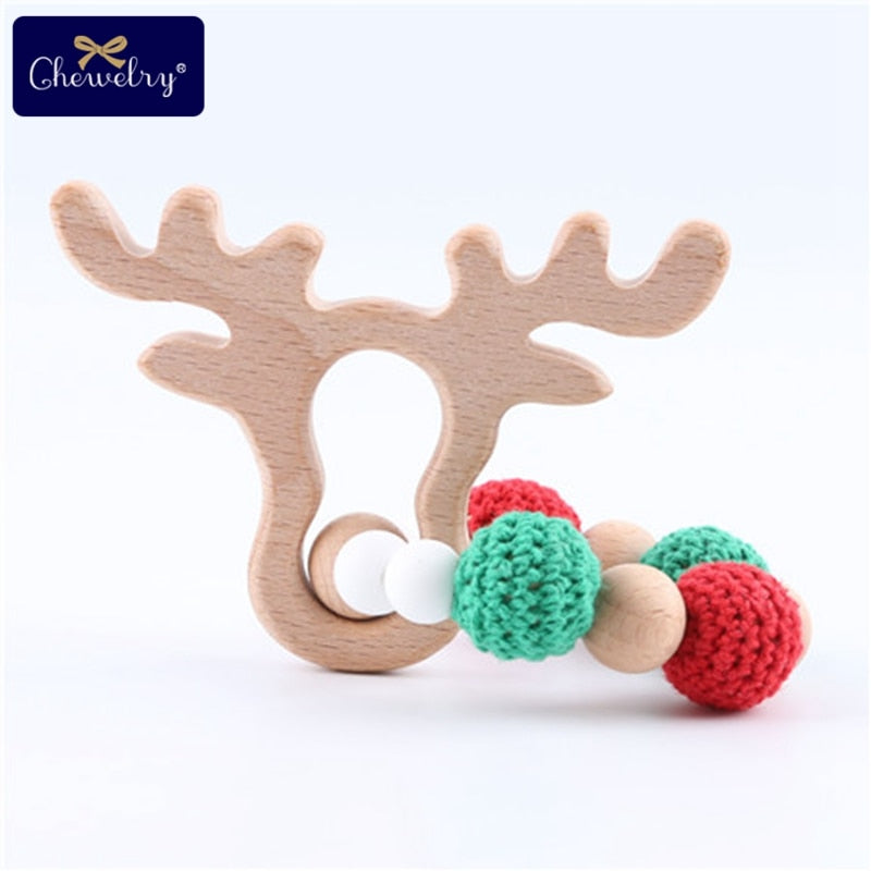 Baby Teether 1pc Animal Crochet Wooden Ring Rattle Wooden Teether For Baby Products DIY Crafts Teething Rattle Amigurumi Toys