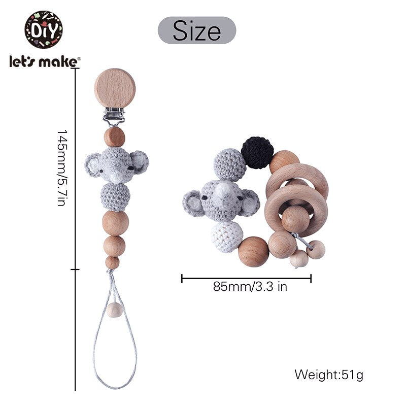 Baby Wooden Teether Wooden Pram Clip Baby Mobile Pram Personalize Silicone Bead Pacifier Chain Chewable Silicone Rattle Baby Toy