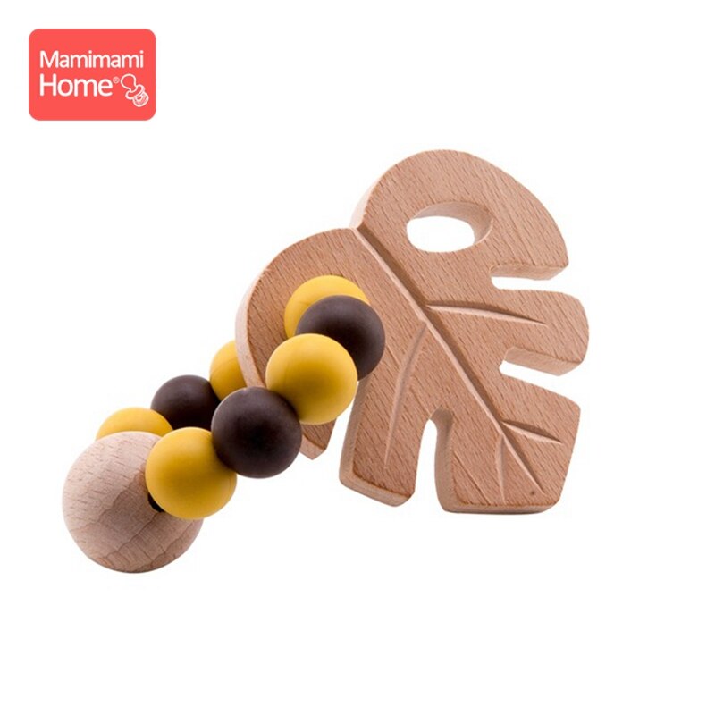 Wooden Bracelets Wooden Teether Chewable Crochet Beads Woo Baby Gym Rattle Toys Bird Shape Silicone Beads Handmade DIY Crafts