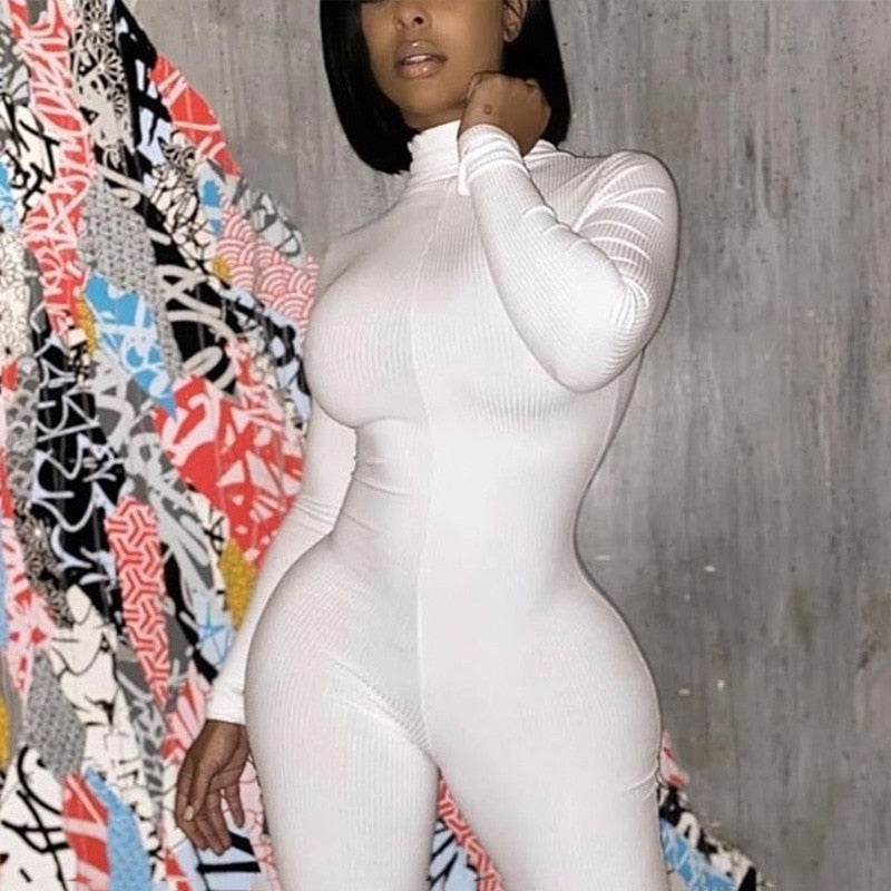 Turtleneck Knit Rib Bodycon Fitness Playsuit Sportswear Long Sleeve Zipper Body Embroidery Lucky Label Rompers Womens Jumpsuit