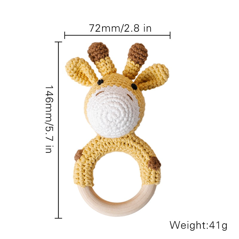 Baby Teether 1pc Animal Crochet Wooden Ring Rattle Wooden Teether For Baby Products DIY Crafts Teething Rattle Amigurumi Toys
