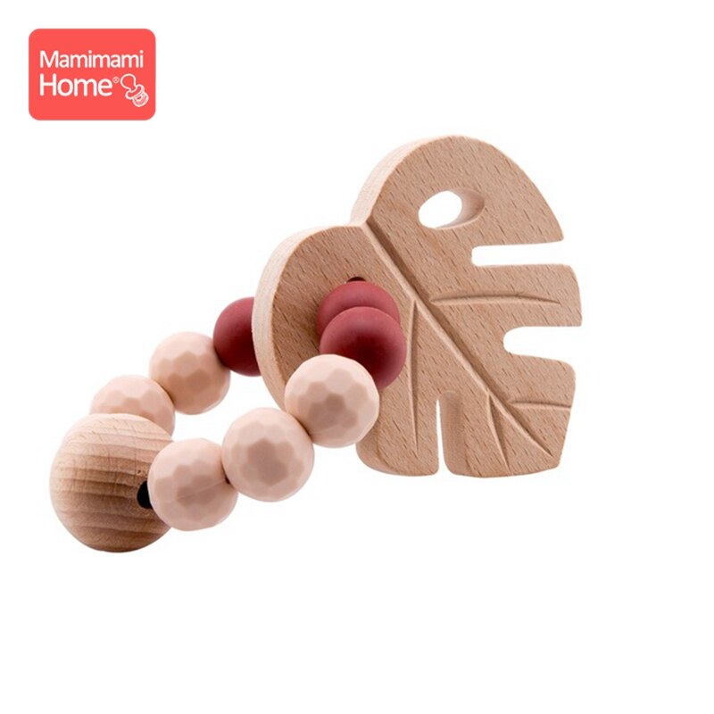 Wooden Bracelets Wooden Teether Chewable Crochet Beads Woo Baby Gym Rattle Toys Bird Shape Silicone Beads Handmade DIY Crafts