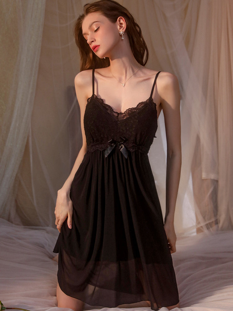 Women's Sexy Mesh Lace-up Outerwear Gown Pajamas Set