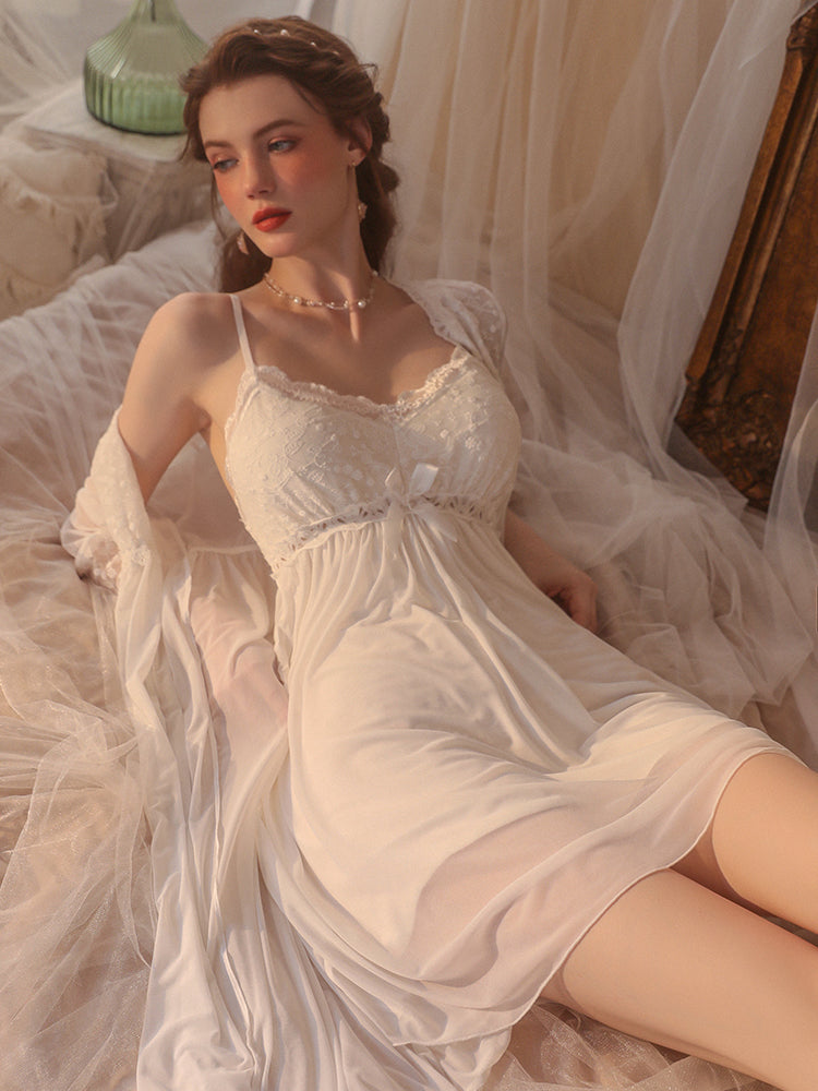 Women's Sexy Mesh Lace-up Outerwear Gown Pajamas Set