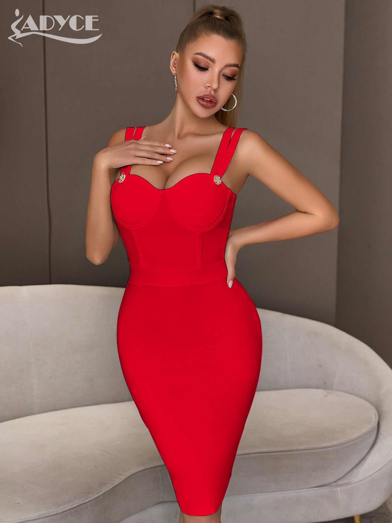 Adyce 2022 New Summer Green Bandage Dress Women Sexy Sleeveless Spaghetti Strap Red Club Celebrity Evening Party Dress Vestidos