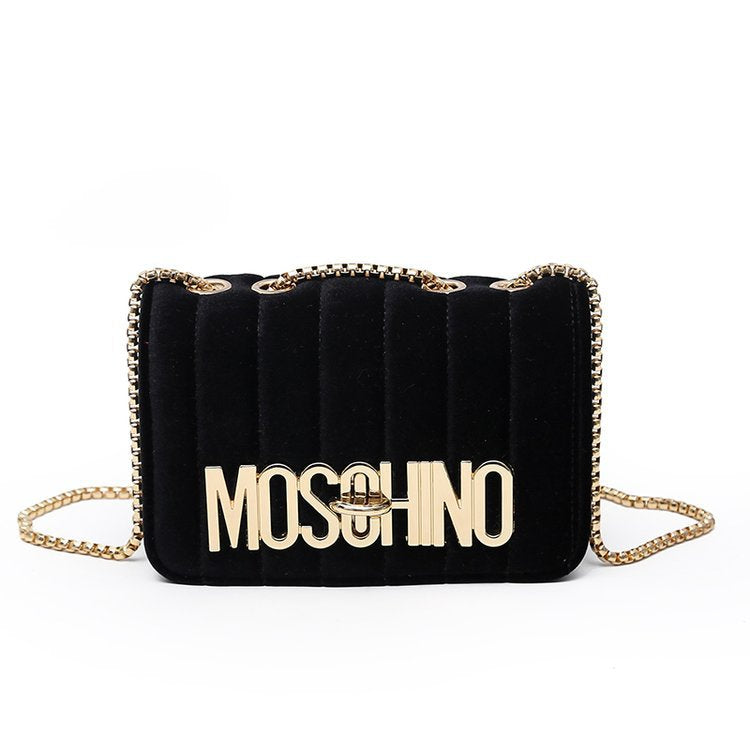 Velvet letter shoulder diagonal chain bag