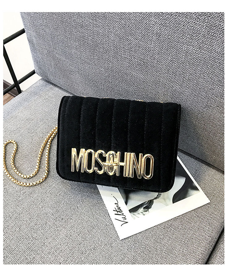 Velvet letter shoulder diagonal chain bag