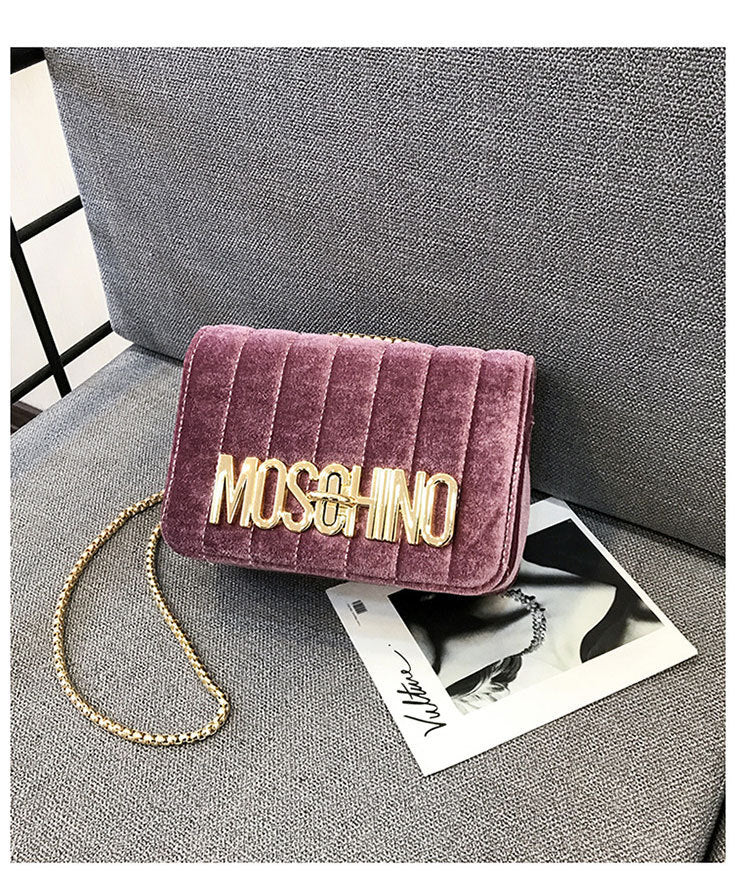 Velvet letter shoulder diagonal chain bag