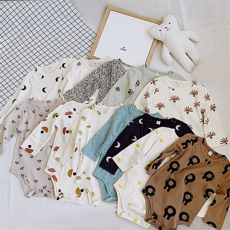 Infant Baby Boy Girl Romper Spring Summer Newborn Button Jumpsuit Printed Casual Long Sleeve Baby Boy Outfits Clothes Autumn