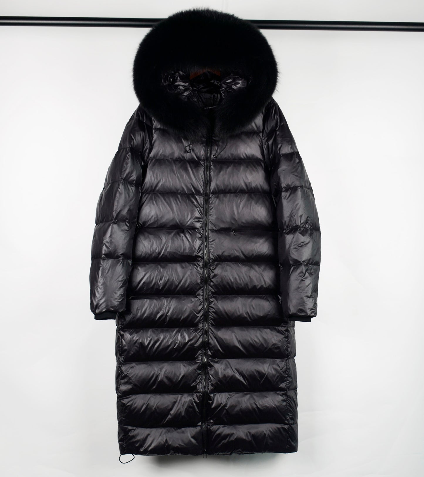 Lagabogy Long Puffer Jacket Women 2021 Large Real Raccoon Fur Hooded 90% Duck Down Coat Waterpoof Female Shiny Parkas Oversize