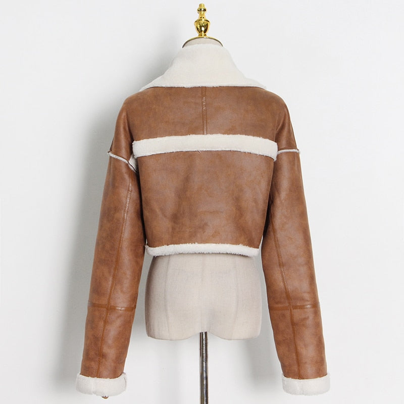 TWOTWINSTYLE Casual Colorblock Patchwork Coat For Women Lapel Collar Long Sleeve High Waist Slim Short Coats Female 2021 Autumn