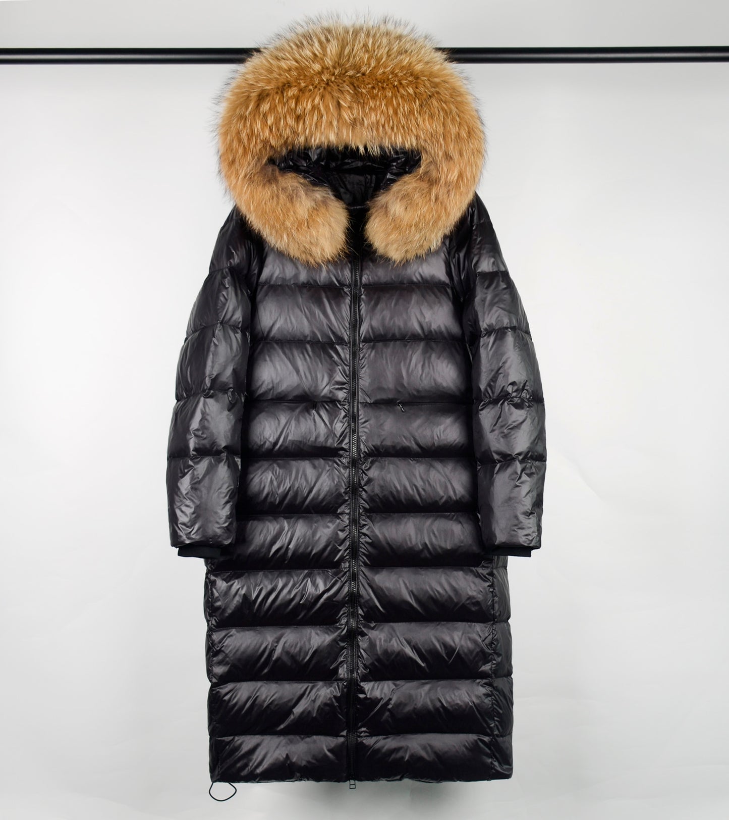 Lagabogy Long Puffer Jacket Women 2021 Large Real Raccoon Fur Hooded 90% Duck Down Coat Waterpoof Female Shiny Parkas Oversize