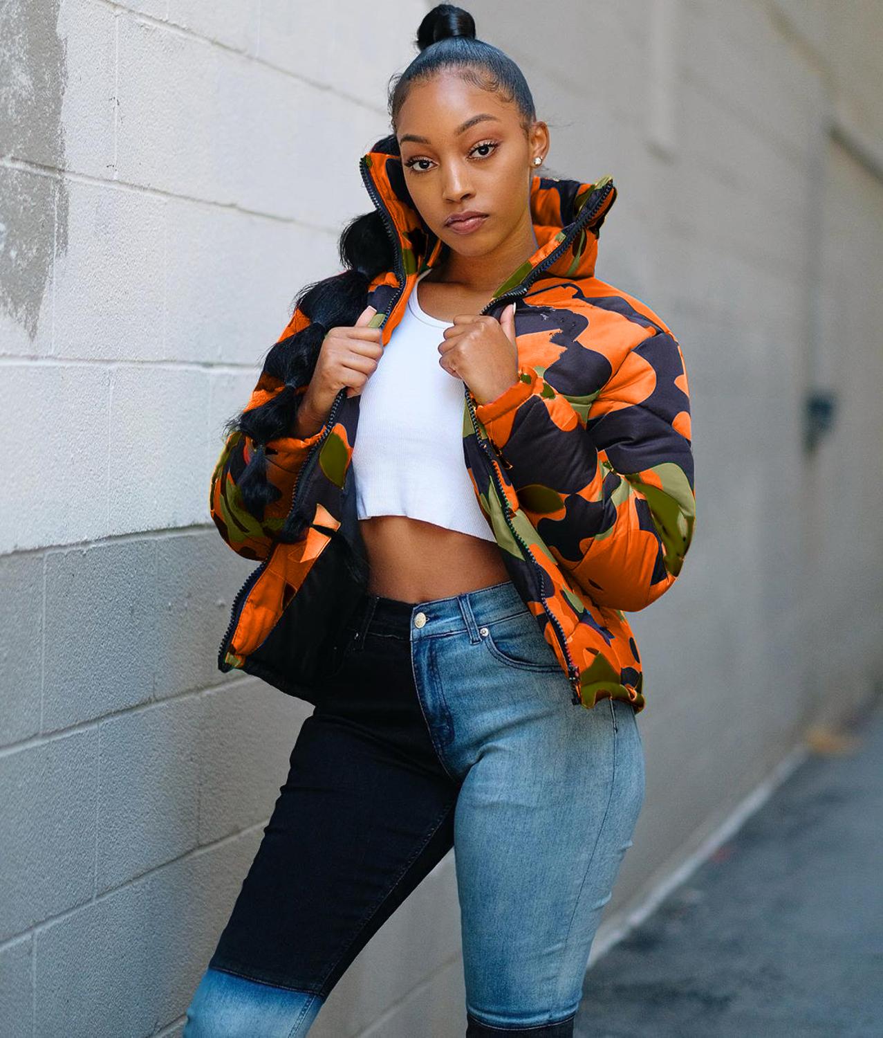 Camo Print Women Parka Bubble Jacket