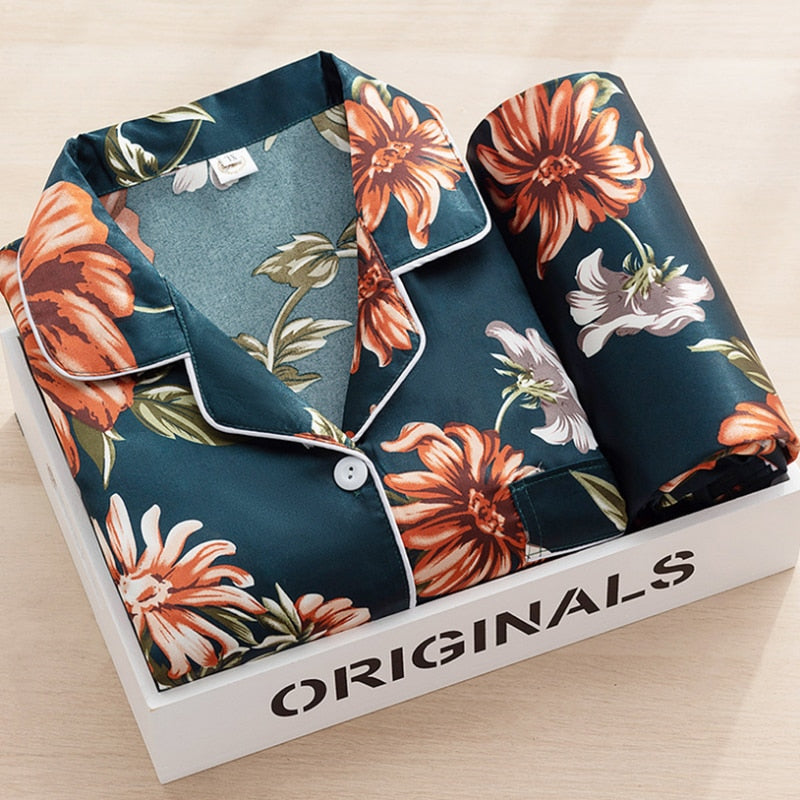 Sleepwear Women & Faux Silk Satin Pajamas Set Nightwear Long Sleeve Pajamas Home Clothes Set For women Sleeping Shirt Home Wear