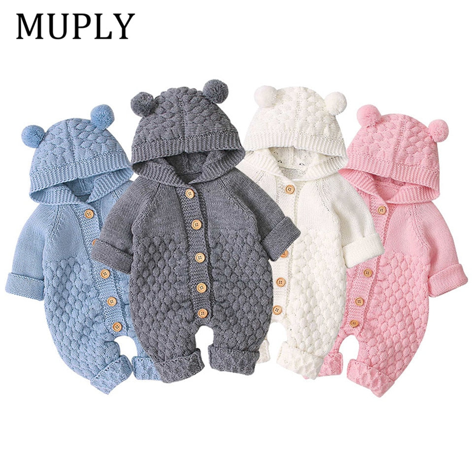 Baby Rompers Knitted Cartoon Bear Newborn Boy Jumpsuits Autum Long Sleeve Toddler Girl Sweaters Clothes Children Overalls Winter