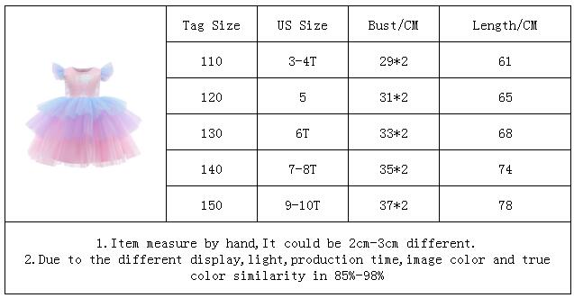 Girls Rainbow Unicorn Princess Dress Cake Layers Tutu Prom Gown For Kids Children Wedding Evening Formal Party Pageant Vestidos