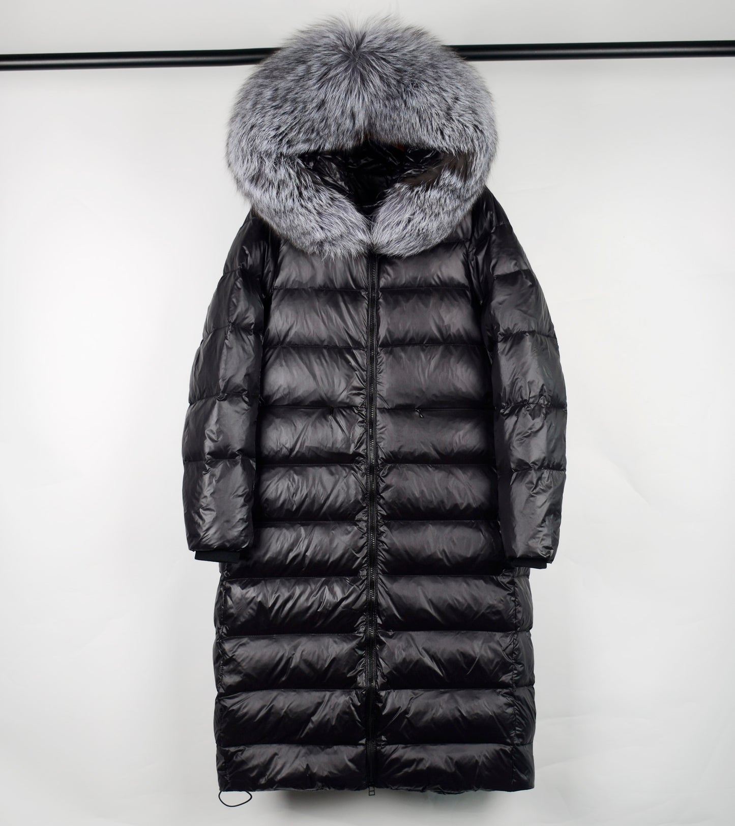 Lagabogy Long Puffer Jacket Women 2021 Large Real Raccoon Fur Hooded 90% Duck Down Coat Waterpoof Female Shiny Parkas Oversize