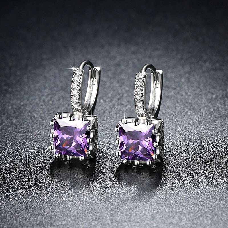 Women Fashion Earrings Exquisite Square CZ Pendant Earrings 5 Color Zircon Earrings Female Personality Wild Jewelry